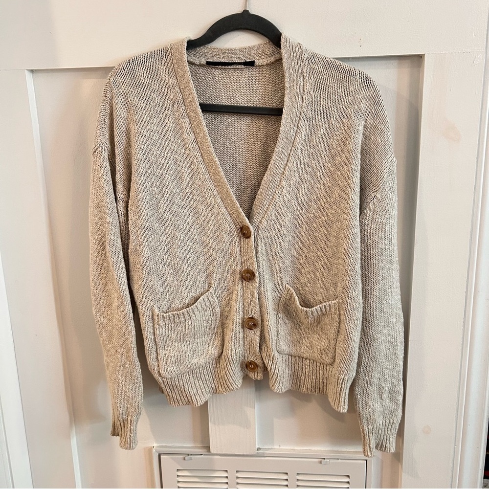 Jenni Kayne Cropped Cocoon Linen Blend Cardigan Sweater Natural Size Xxs